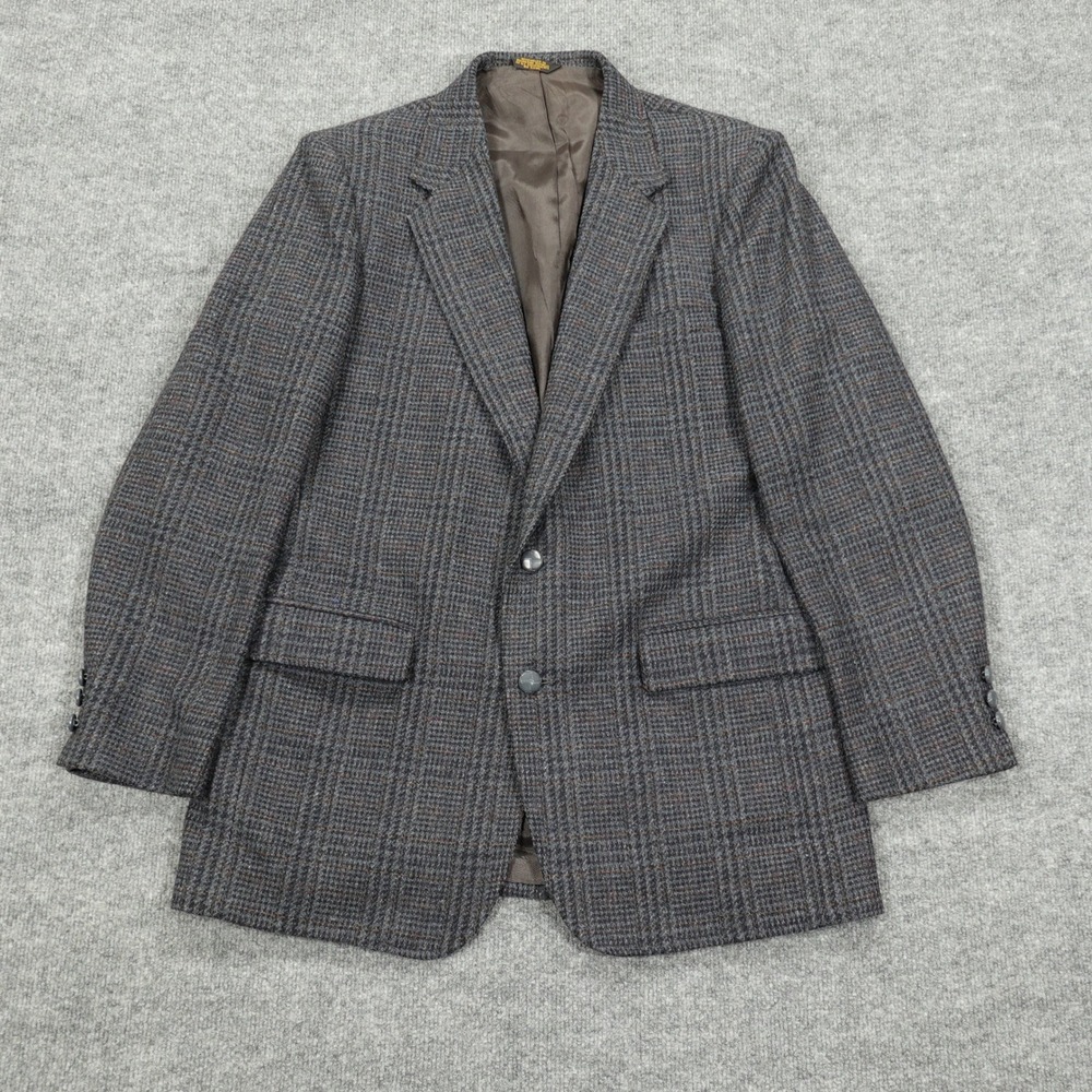Vintage Wentworth Jacket Mens‎ 42L Grey Blue Glen Plaid Blazer Tweed Wool